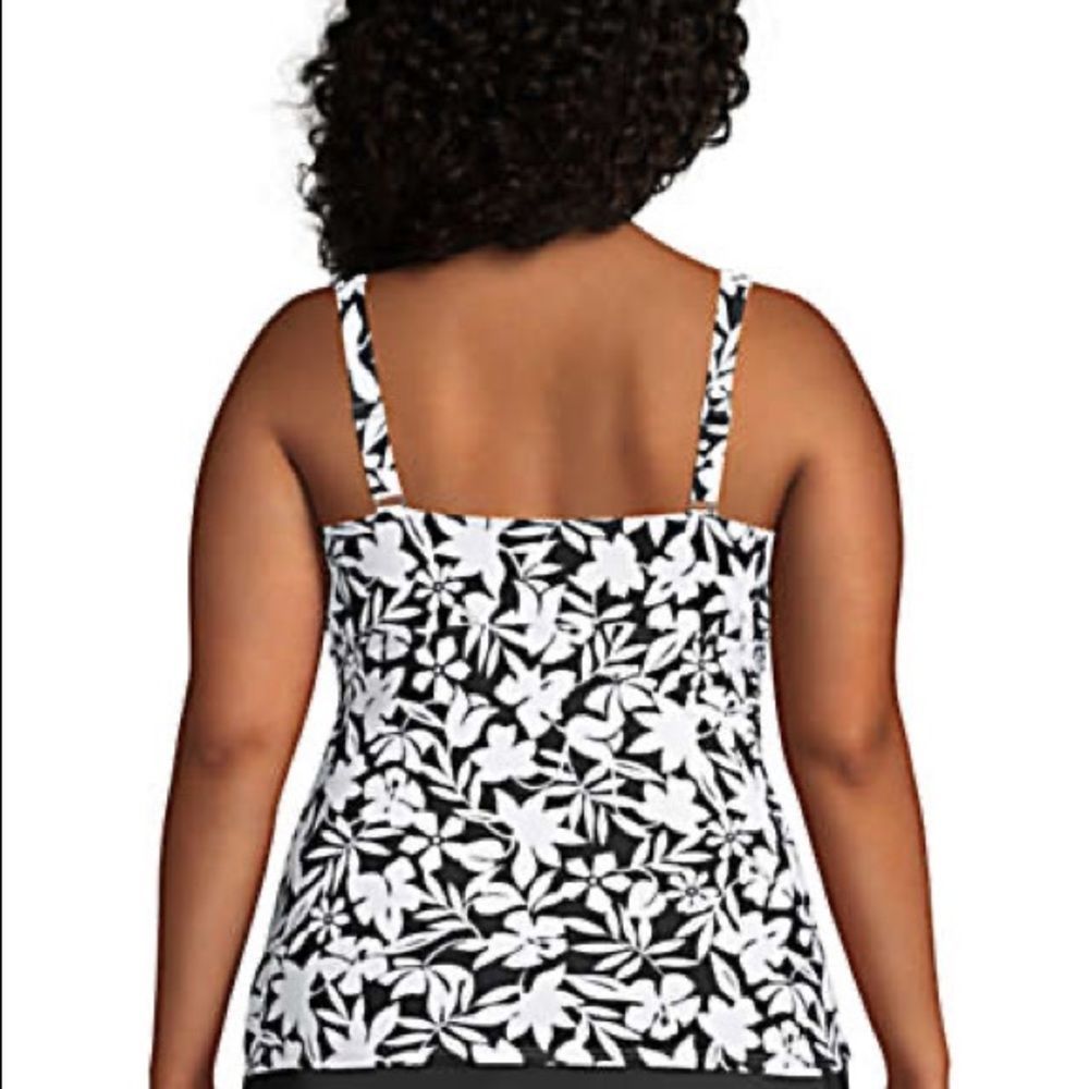 Lands' End Black and White Floral Wrap Style Tankini Top - Picture 3 of 14